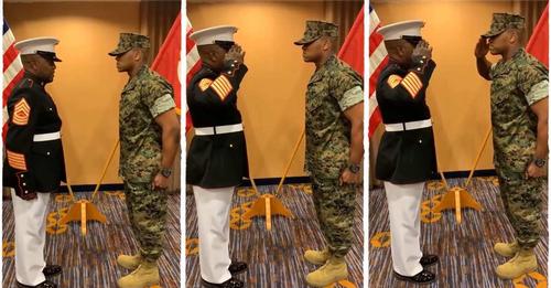 "Gallant Men '': Soldier Gets Respectful Salute From His Young Son Who Joined the Military.